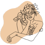 Minimalistische Linienzeichnung einer Frau mit geschlossenen Augen, teils von Blumen und Blättern umgeben, Symbol für Intuition und feine Wahrnehmung.
