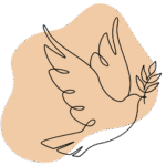 Minimalistische Linienzeichnung einer fliegenden Taube mit Olivenzweig, Symbol für innere Freiheit, Frieden und Authentizität.